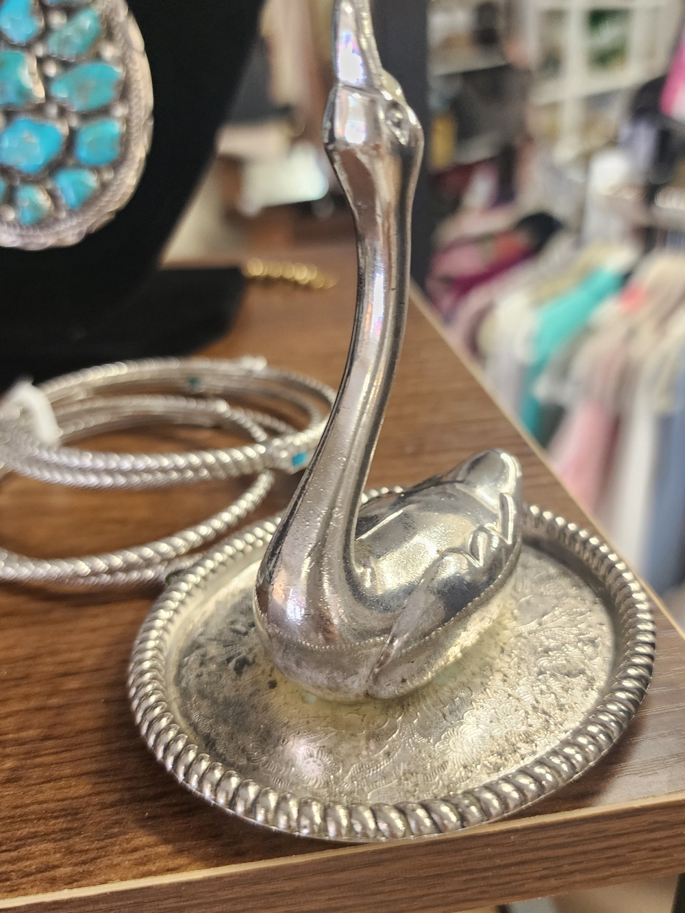 Vintage Silver Plated Swan Ring Holder